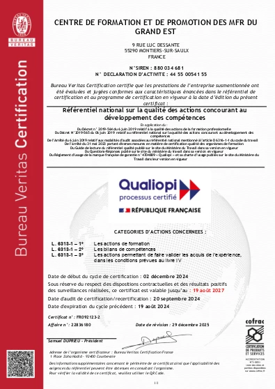 certificat qualiopi CFP Montiers-sur-saulx